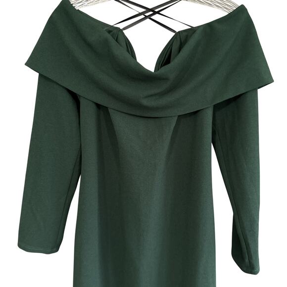 Premier Amour Off Shoulder Midi Dress Hunter Green Holiday Glam Women's 16 NWT - Picture 3 of 12